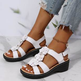 AliExpress Summer 2022 New European and American Hollow Wedge Fish Mouth Flowers Casual Comfortable Foreign Trade Large Size Sandals for Women