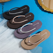 Stevesam斯塔夫4CM水钻人字拖女 坡跟松糕厚底波西米亚沙滩人字拖