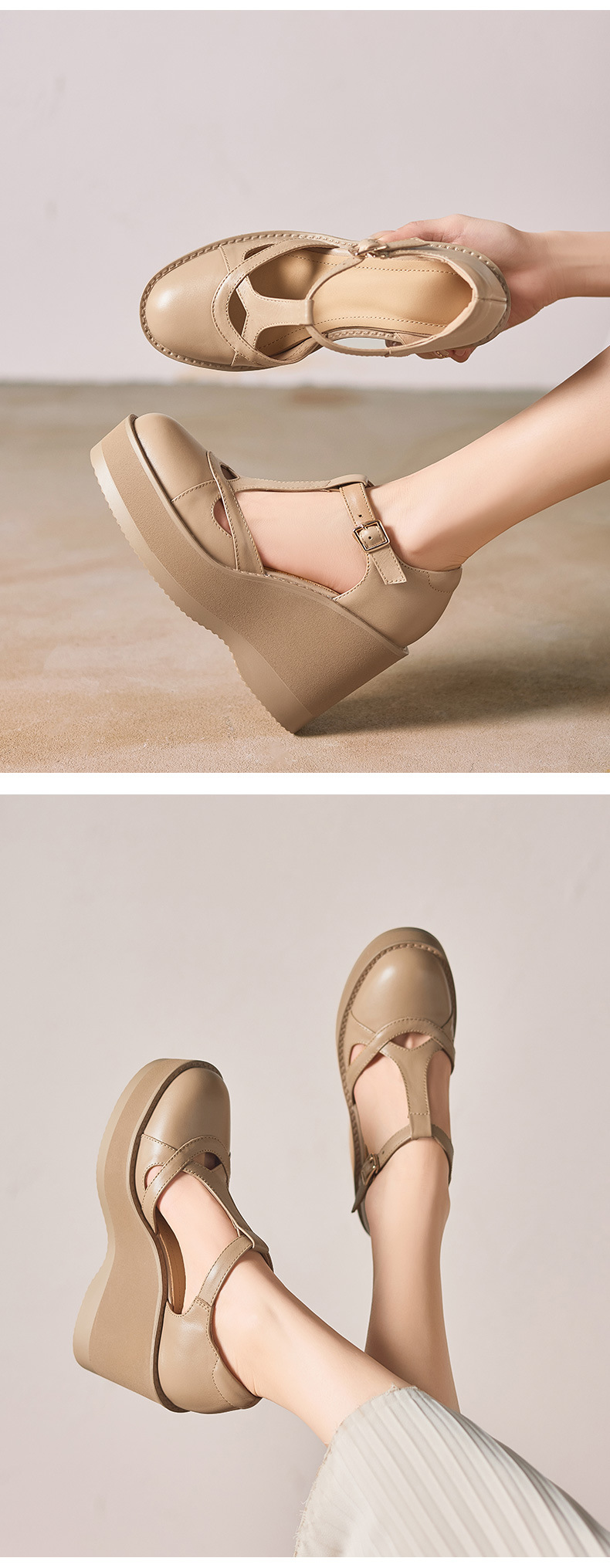 Sandal cao gót nữ quai ngang khóa T, đế dày platform, gót 9.5 cm — đen chi tiết 7