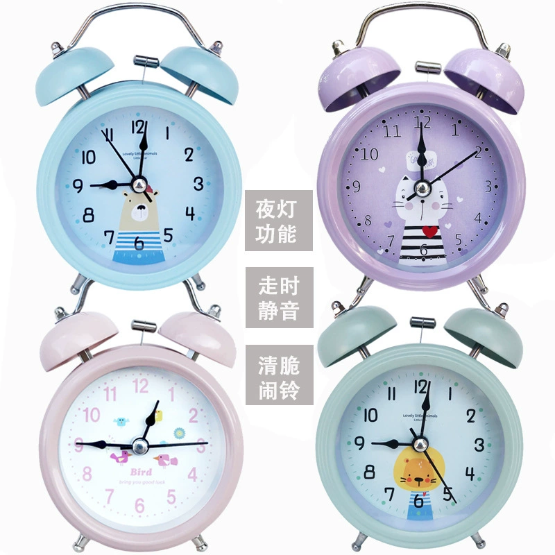 Оптовая продажа от производителя 3inch креативный мультяшный будильник для детей и студентов Aishida бесшумные часы с металлическим кольцом и ночником