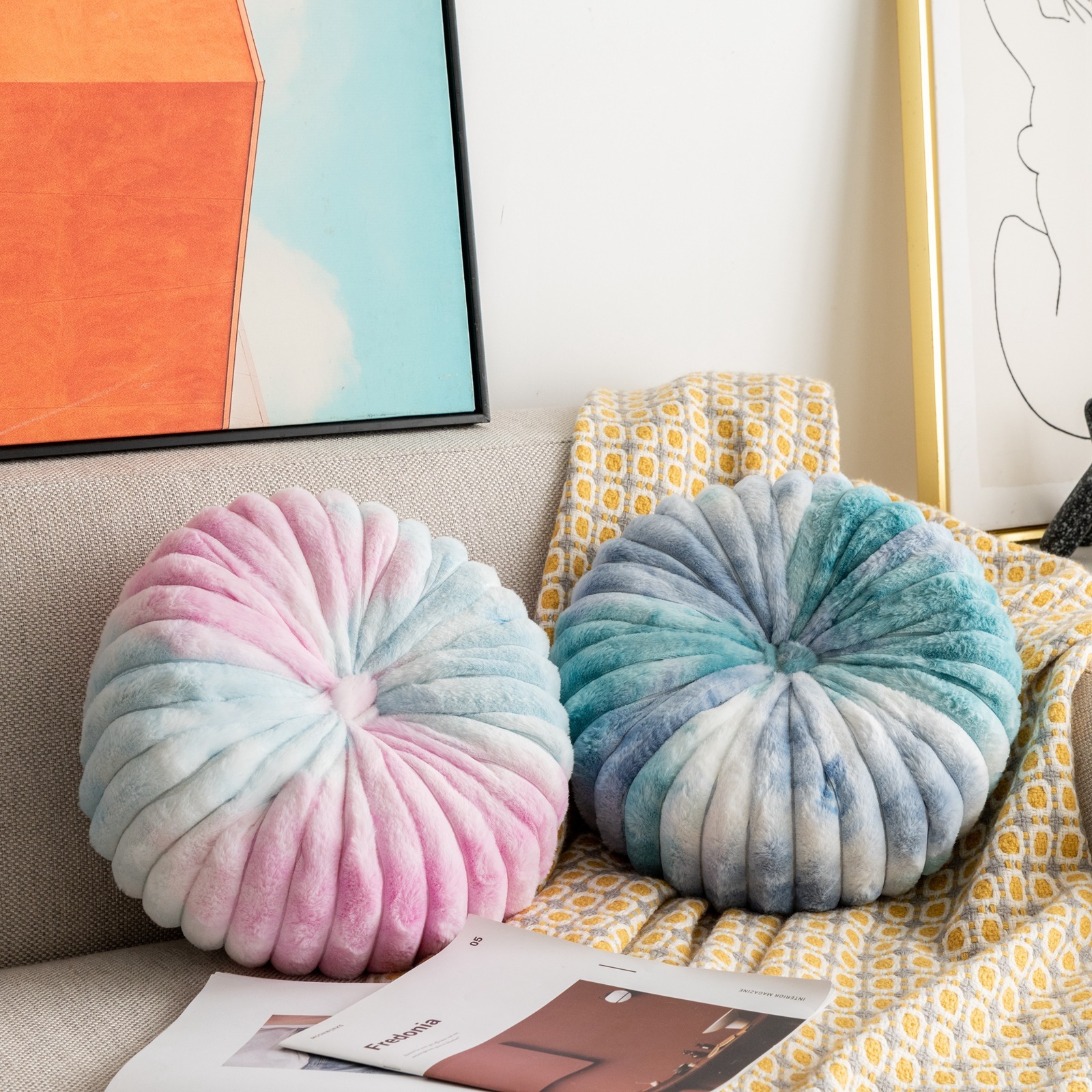 Luxurious Ins-Style Round Dreamy Colorful Tie-Dye Pumpkin Pillow, Wheel Pillow, Cushion, Removable and Washable