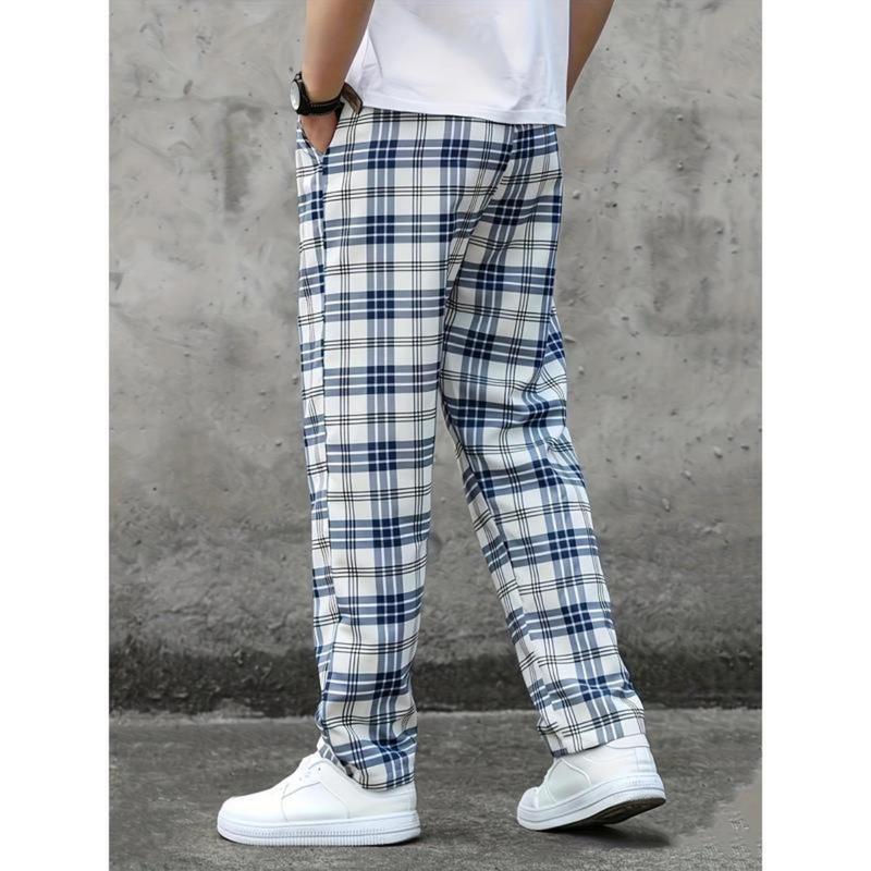 2025 New Cross-Border Dropshipping Retro Plaid Casual Jogging Pants Men's Elastic Waist Drawstring Pants
