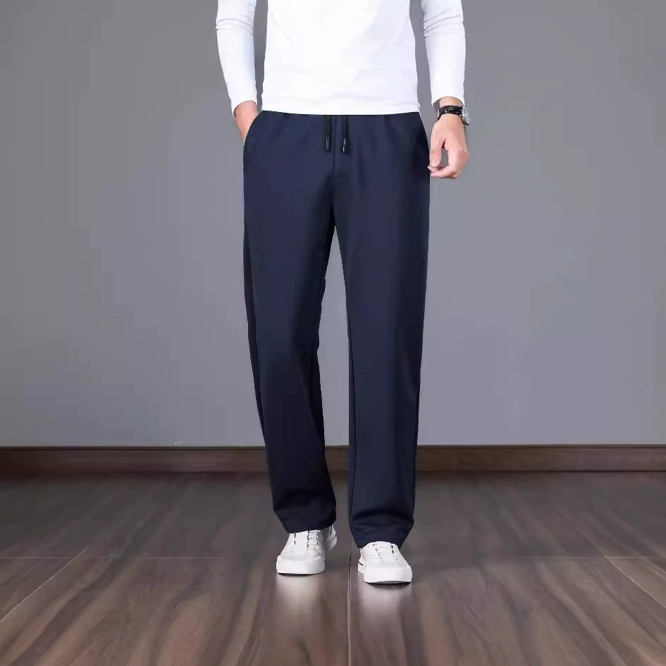 Летние тонкие мужские повседневные брюки свободные прямые брюки с эластичной талией, высокие эластичные коньки, спортивные брюки среднего возраста
