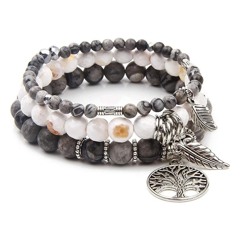 Bracelet arbre de vie plume avec pierres turquoise bohème_voghion.com