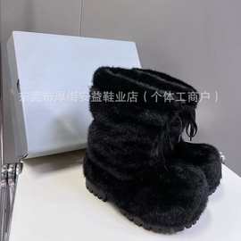欧美风24新款冬季防水防滑毛毛短靴滑雪男女雪地靴厚底增高大头鞋
