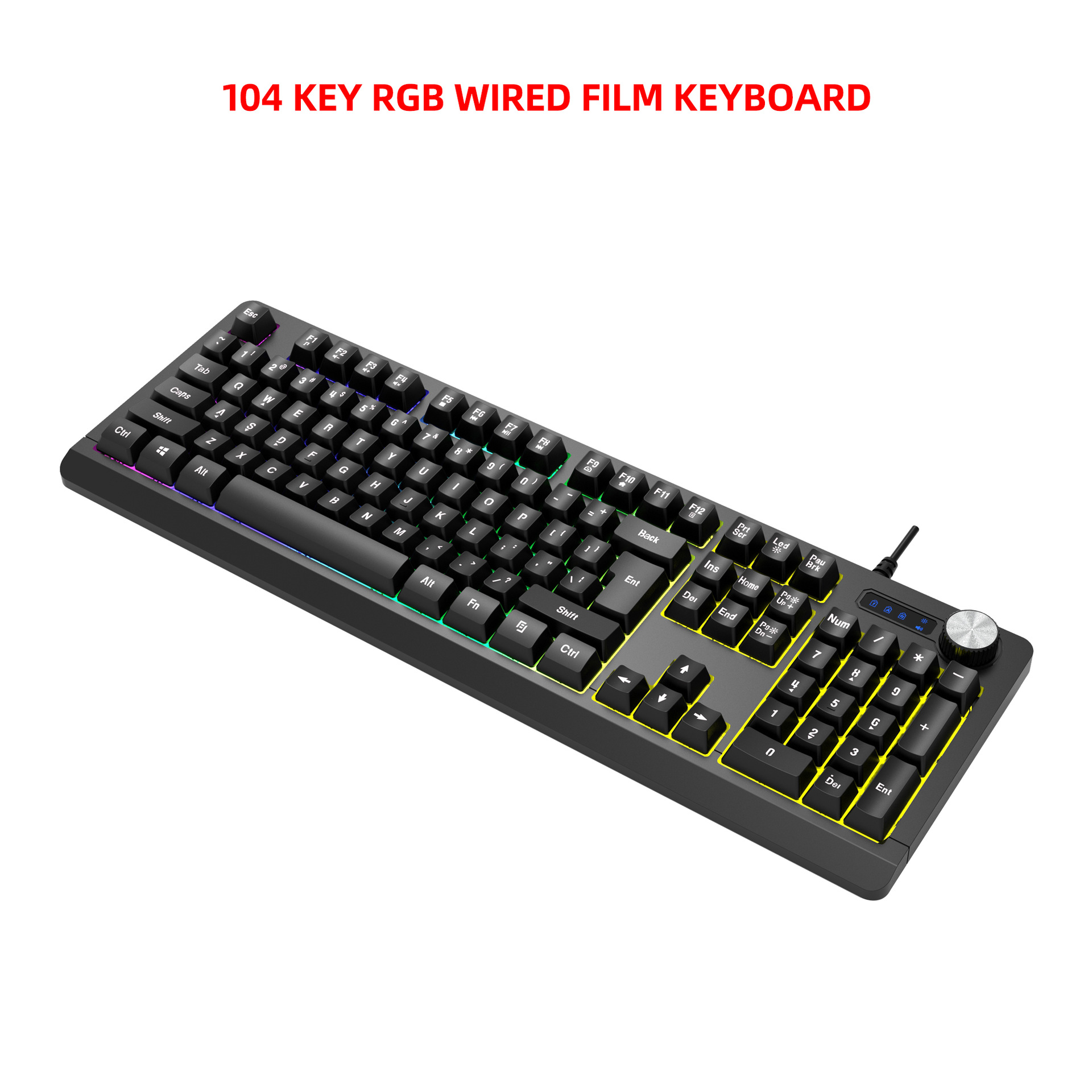 Wired mechanical tactile film with RGB backlight and multimedia knob, computer gaming keyboard_voghion.com