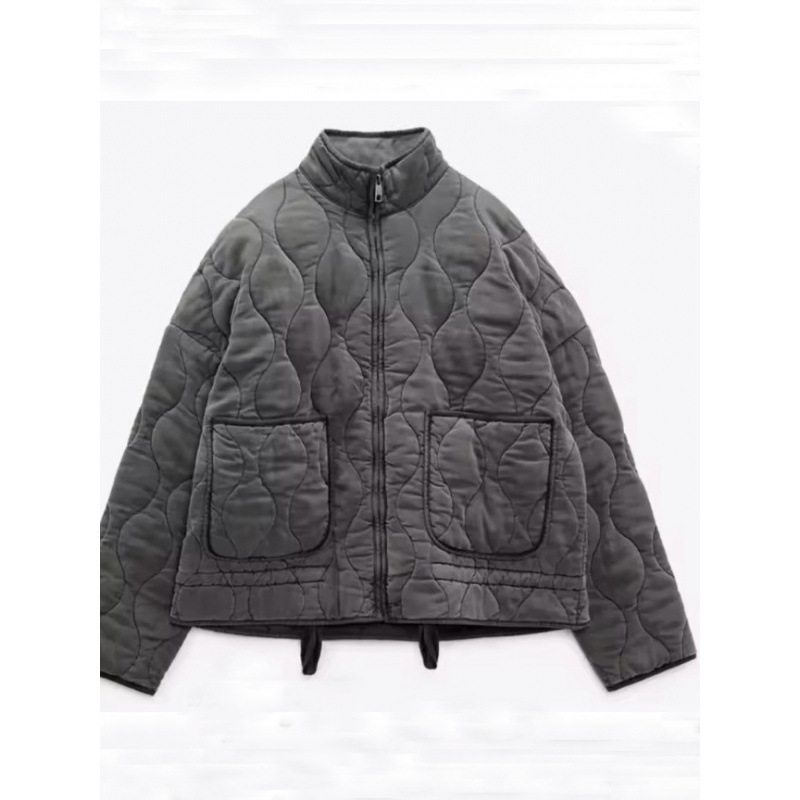 Cross-Border European and American Autumn and Winter New Women's Clothing Tops, Quilted Cotton Jackets, Loose Coats, Casual Cotton Tops