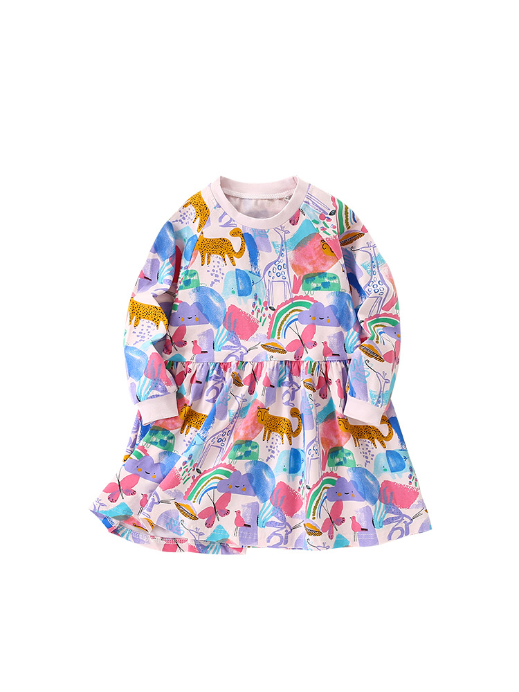Malwee niñas vestido de princesa de otoño nuevo estilo europeo y americano para niños pequeños ociosos niñas de cuello redondo falda de manga larga