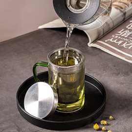 茶水分离杯304过滤泡茶杯带把手大容量耐高温玻璃喝水杯子花茶杯