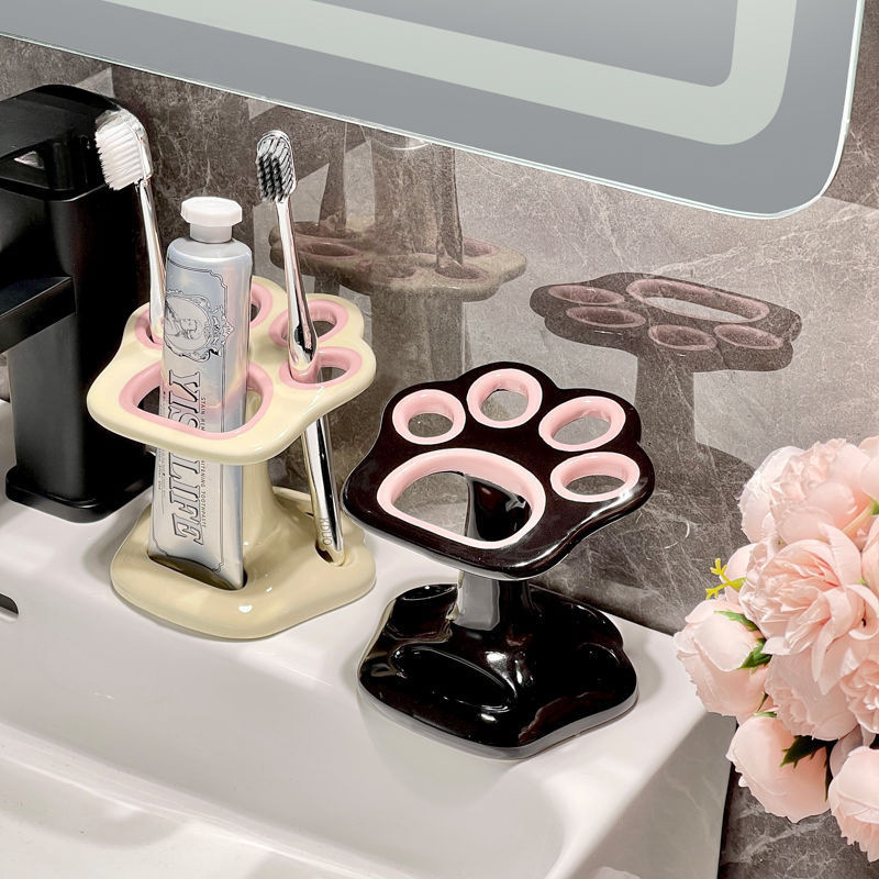 세라믹 칫솔 보관 랙 욕실 세면대 가정용 귀여운 펀치없는 칫솔 홀더베이스 화장품 브러시 홀더