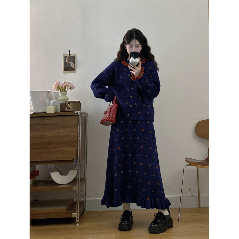 大码秋季新款胖MM韩系圆领针织上衣遮肚显瘦半身裙毛衣遮肉两件套|undefined