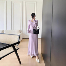 南油高端女装2025秋季新款浪漫浅紫色蕾丝花边针织套装时尚温柔风