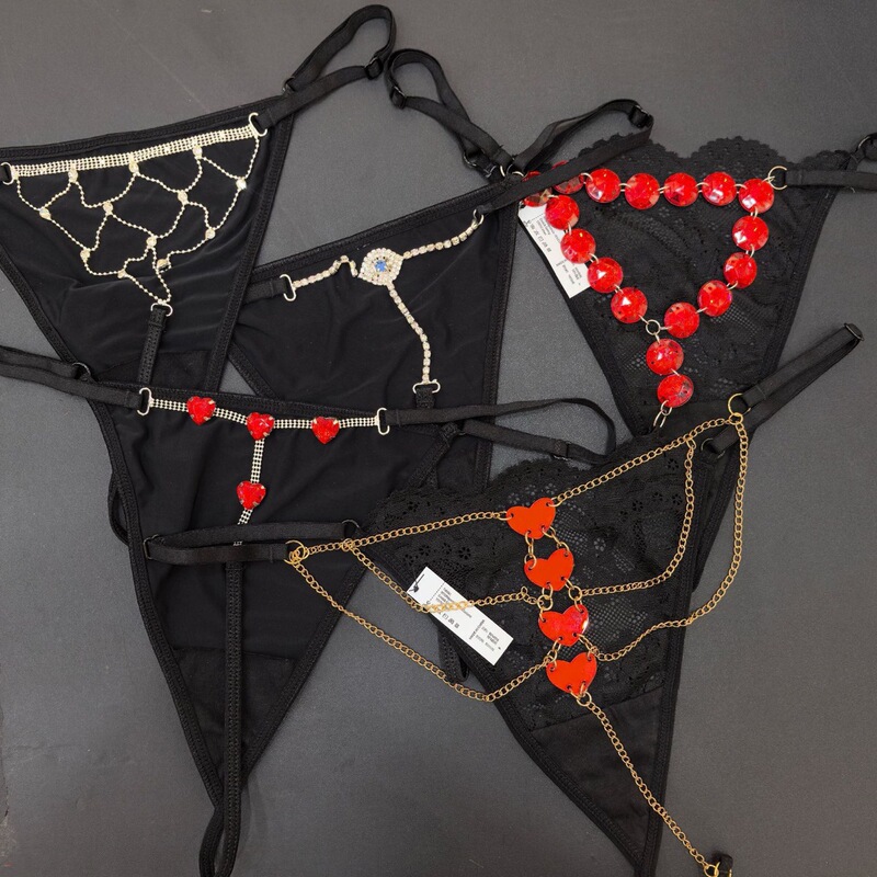 Sexy Lace Party Rhinestone Gem Metal Chain Thong Sexy Panties Body Chain Female Body Sexy Lace Party Rhinestone Gem Metal Chain Thong Sexy Panties Body Chain Female Body
