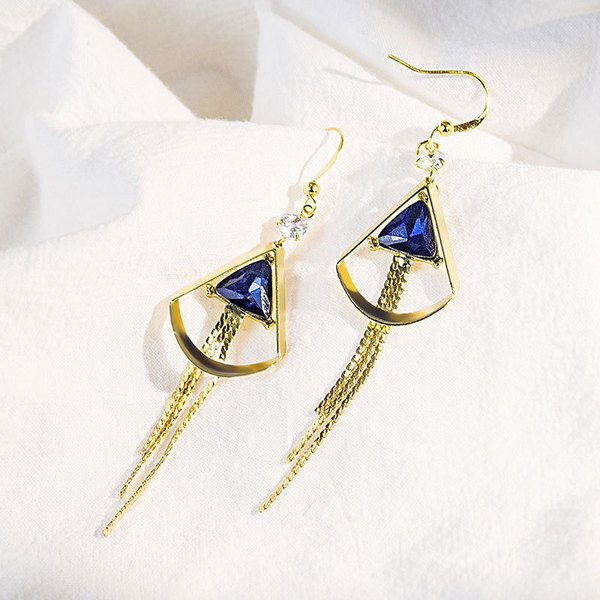 retro blue long fashionable elegant earrings