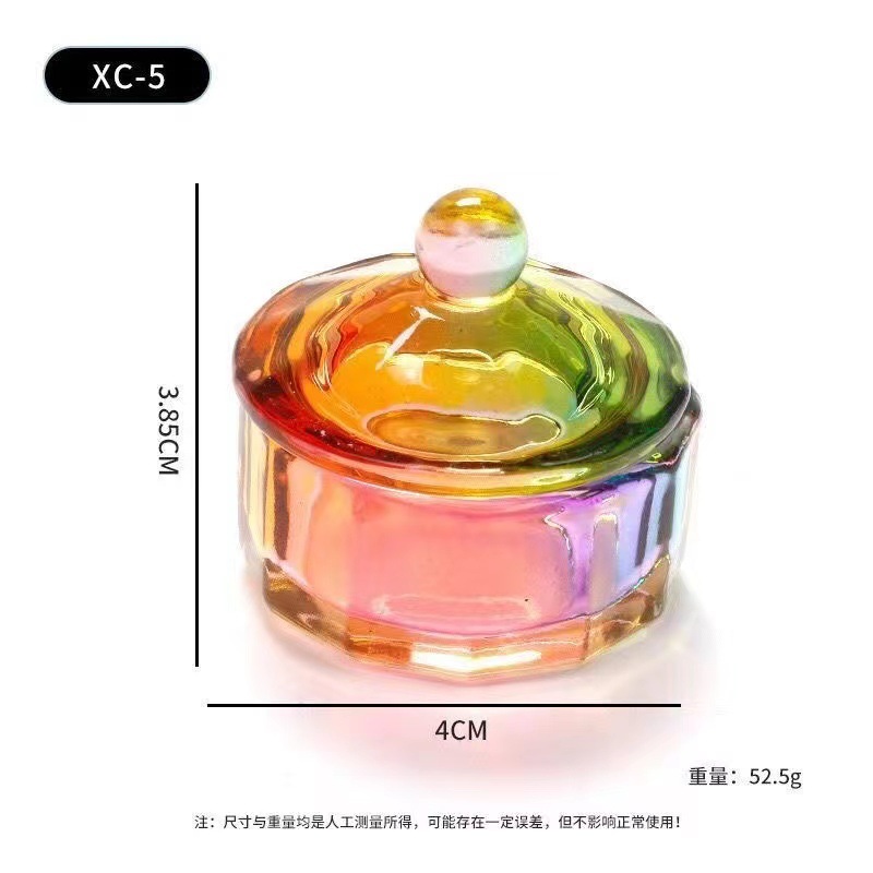 Vaso de Cristal para Manicura con Tapa Cristal Blanco Aurora Multicolor para Salón de Uñas