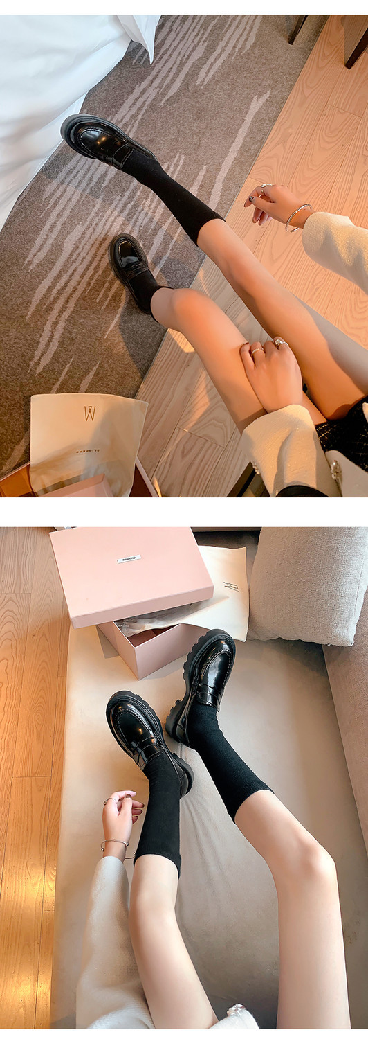 Giày lười nữ mũi tròn miệng sâu đế xuồng da thật gót vừa phải — Màu nâu, Màu đen chi tiết 16