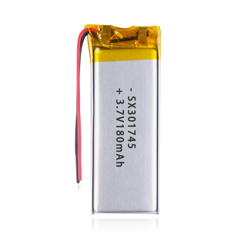 Полимерный литиевый аккумулятор (301745) 3.7V 180 мАч, перезаряжаемая ячейка с выводами или вариант PCB