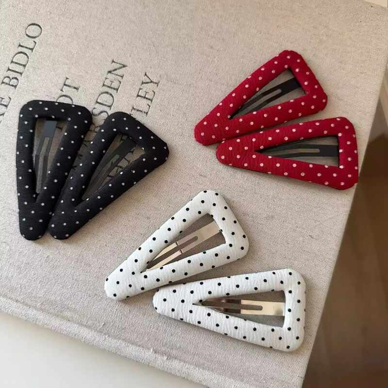 Korean Ins New Black and White Red Polka Dot Geometric Triangle Hairpin Sweet and Cute Bangs Clip Side Clip Hair Accessories