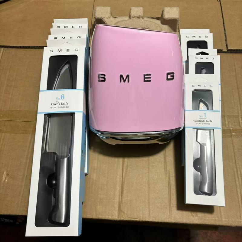 现货意大利SMEG斯麦格全套刀具套装七件套厨房家用欧式不锈钢刀架|undefined
