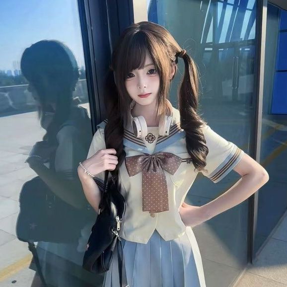 套装水手中间服2025新款春夏少女薄荷巧长短袖衬衫百搭JK裙一整套|undefined