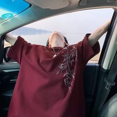 中国式国風竹重ポンド半袖男2024夏潮牌ゆるい大サイズ高街半袖百合綿tシャツ