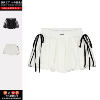 美式街头辣妹绑带高腰半身裙女夏季宽松百搭泡泡花苞短裙厂家直发