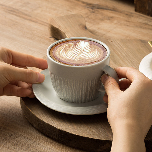 Creative stone pattern mug ceramic coffee cup and saucer gift box set cross-border household afternoon tea cup retro couple cup