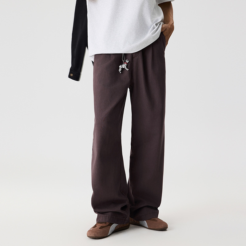 Ot Men's Cool Casual Pants, Lyocell Tencel Drape Breathable Versatile Loose Wide-Leg Dress Pants, Straight Long Pants