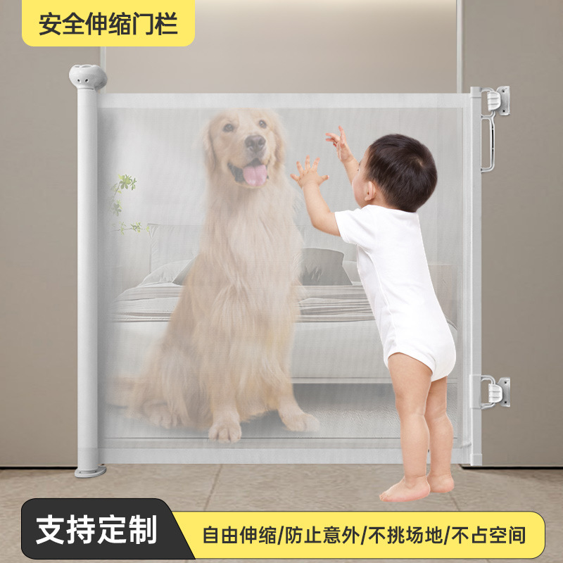 Valla extensible para mascotas, sin perforar, ideal para escaleras o puertas, cerca retráctil doméstica resistente