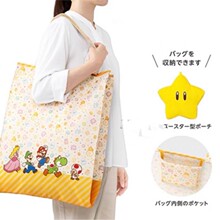 现货日本周边马里奥星星购物袋卡通可爱印花折叠手提包大容量单肩