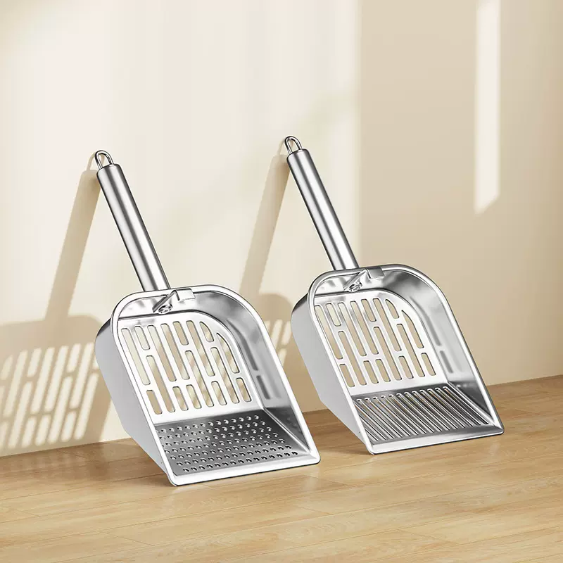 新款不锈钢柄猫砂铲细孔加厚长柄铲子二合一一体成型宠物铲屎神器