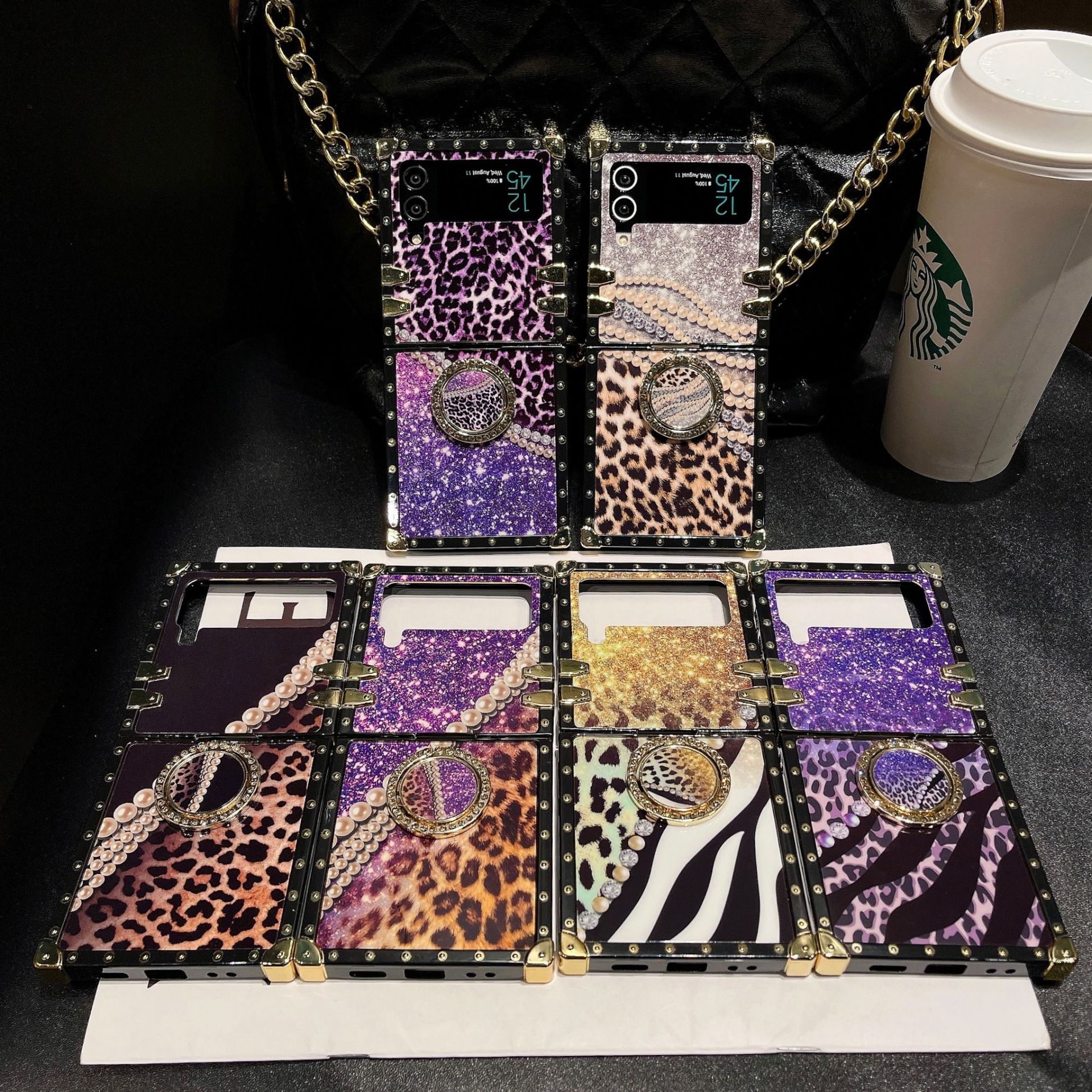 Trendige Handyhülle Mit Perlen-leopardmuster Für Samsung Z Flip 5_voghion.com