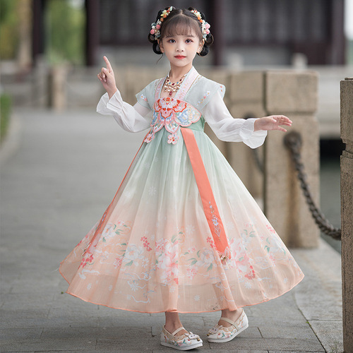 Hanfu little girl spring and autumn long-sleeve children's Chinese style ancient costume super fairy Tang suit ancient style girl dress summer skirt