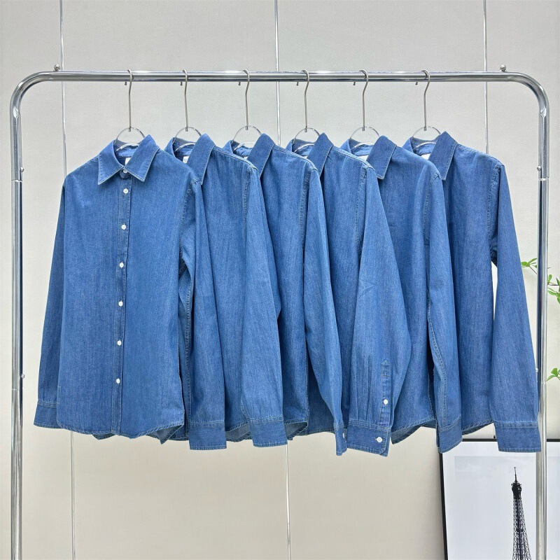 Dropshipping Fg Classic Cotton Denim Shirt for Women, 2025 Autumn Fashion Casual Versatile Crocodile Style