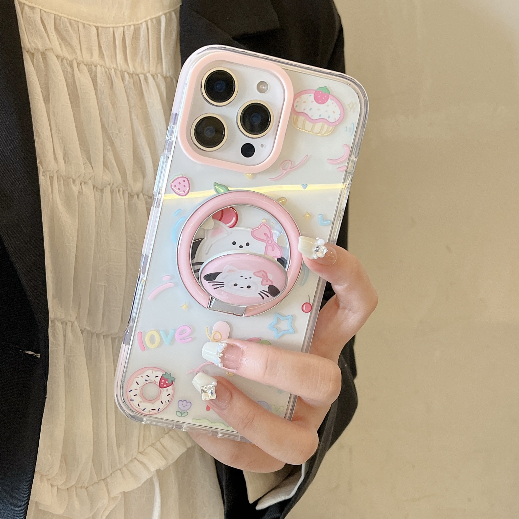 Dibujos animados lindo postre gato para iPhone16 funda para teléfono móvil 15ProMax magnético 14Pro fresco 16Pro