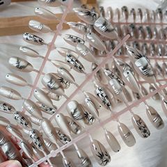 30片手工穿戴甲國風水墨竹新中式款可拆卸成品甲片