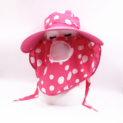 韩版时尚圆点大檐防晒帽    女士夏天户外遮阳帽骑车遮脸采茶帽