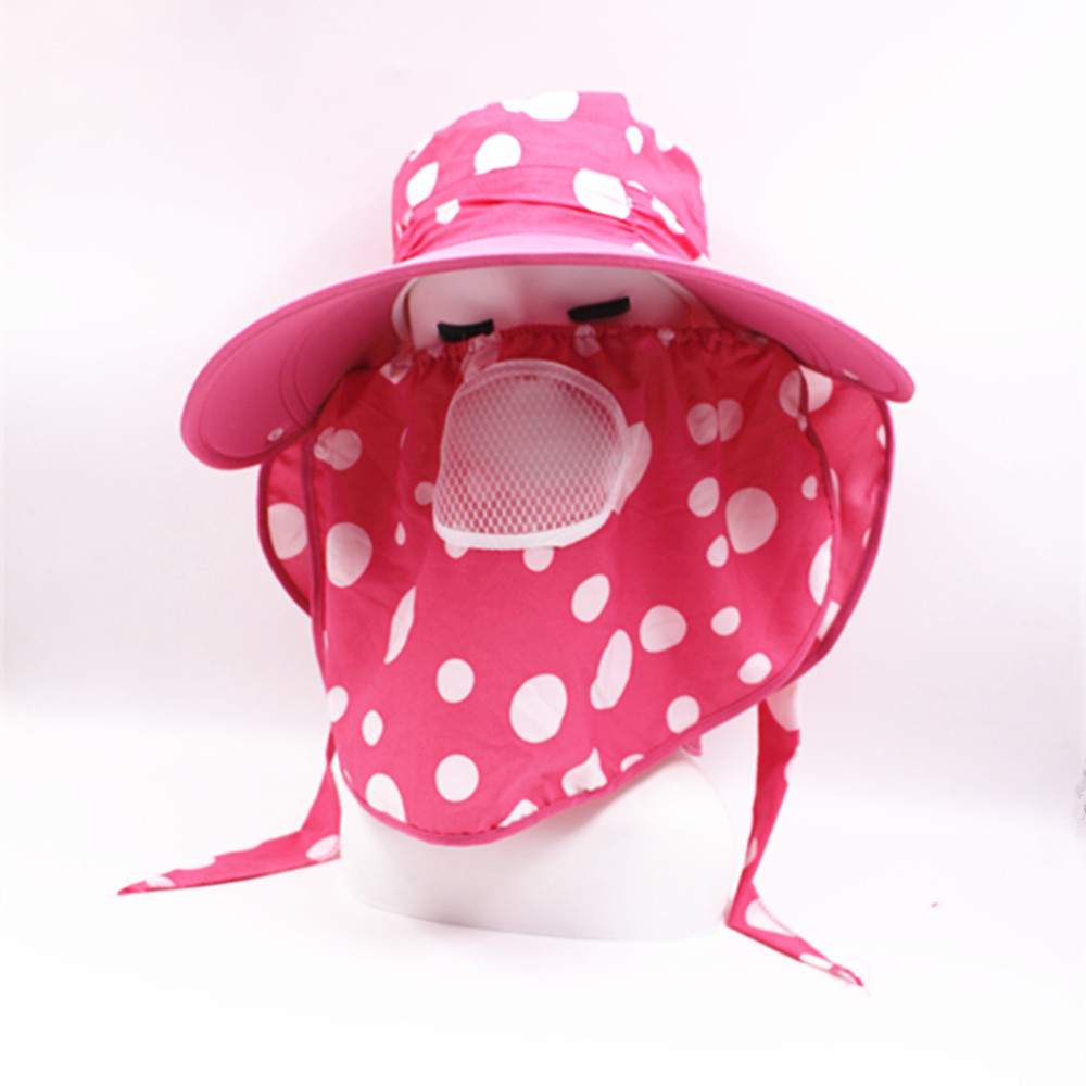 韩版时尚圆点大檐防晒帽 女士夏天户外遮阳帽骑车遮脸采茶帽