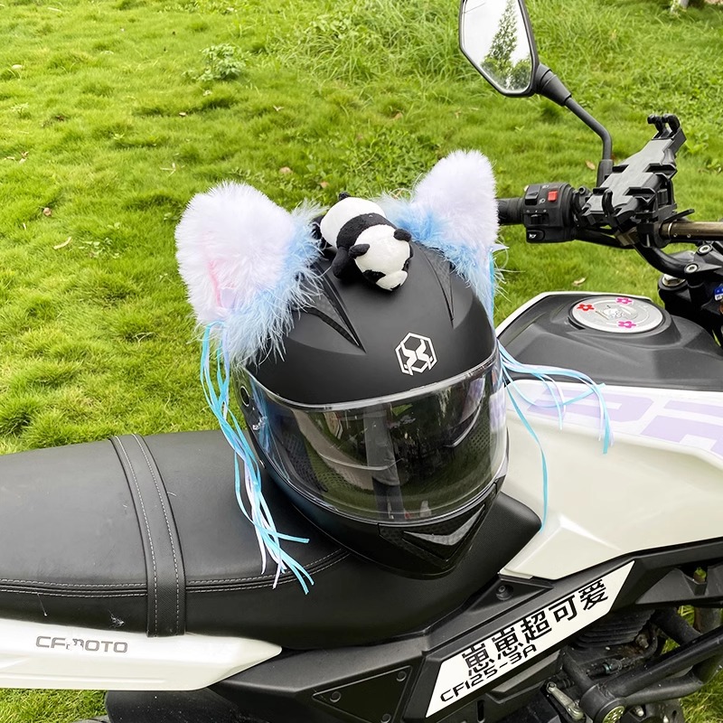Motorcycle Helmet Decoration Personalized Helmet Accessories Tassel Colorful Fur Cat Ear Detachable