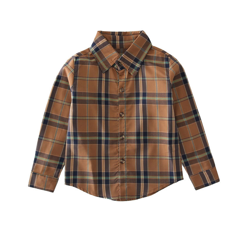 다크 카키 작은 격자 무늬 셔츠