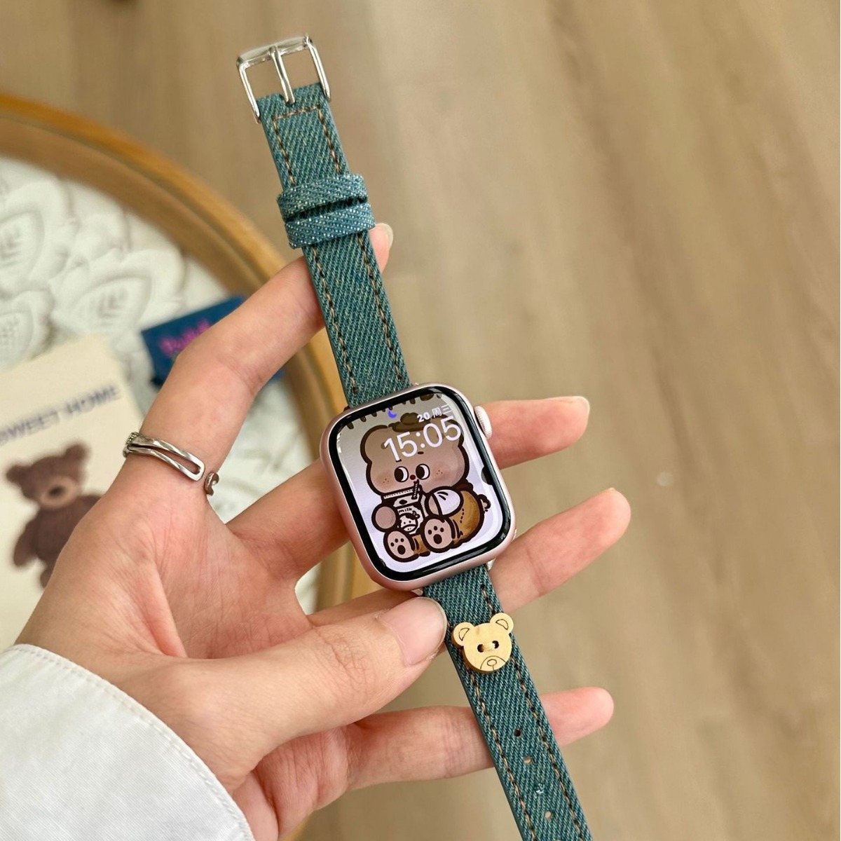 小熊牛仔蘋果手錶帶適用applewatchs9新款iwatch678se智能通用
