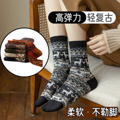 Amazon Cross-border International Trade Winter Socks for Women Mid-calf Socks Double-needle Double-track Thick Warm Retro Rabbit Wool Socks for Women