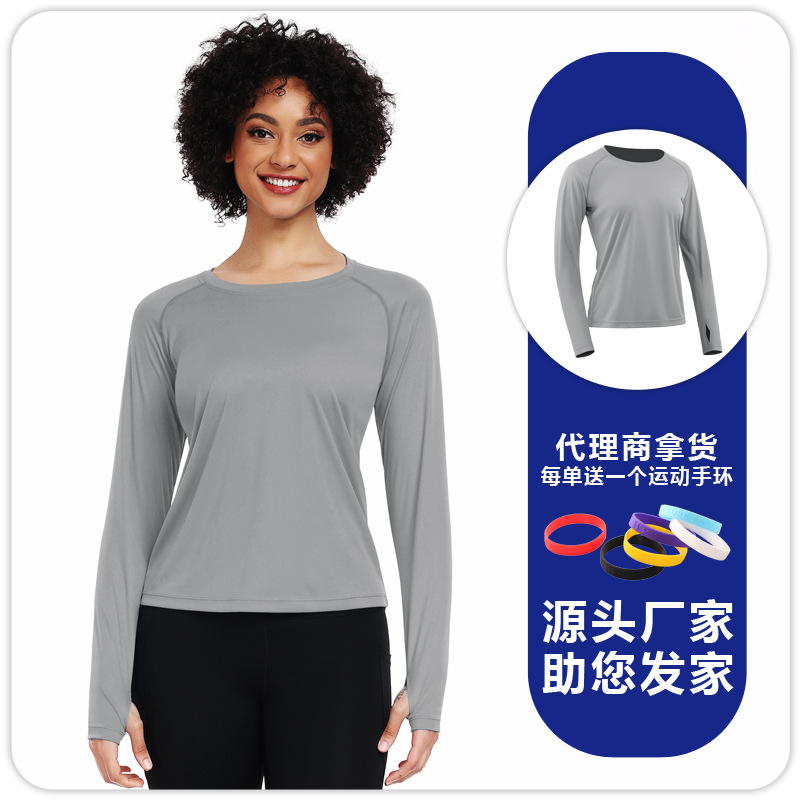 F8502 mujeres de manga larga correr yoga ropa de fitness transpirable sudor corredor chaqueta de protección solar al aire libre
