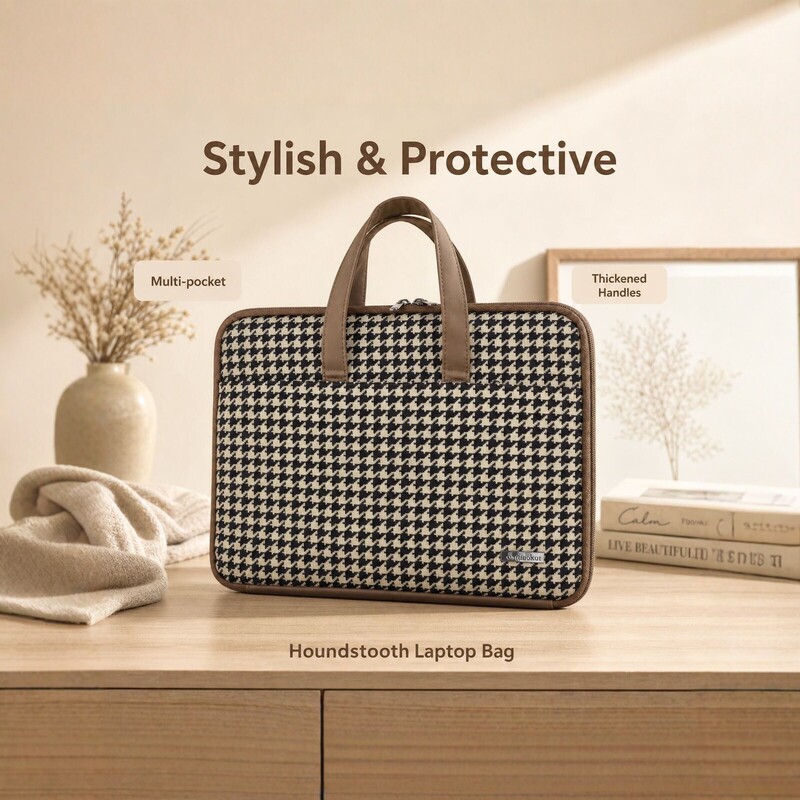 Houndstooth Laptop Bag 13/ 14inch Portable Shockproof Inner Sleeve Business Women's Simple Storage Protective Case Houndstooth Laptop Bag 13/ 14inch Portable Shockproof Inner Sleeve Business Women's Simple Storage Protective Case