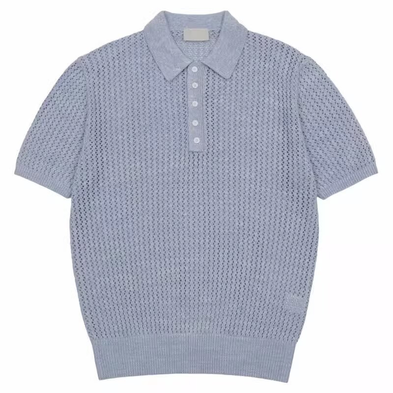 Polo camiseta de punto camiseta de manga corta camiseta de hombre solapa hueco textural viejo dinero viento hielo seda fábrica transfronteriza al por mayor