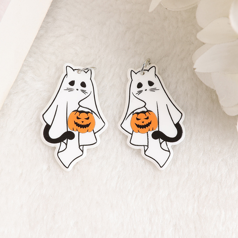 クロスボーダー熱売両面アクリルハロウィーン幽霊カボチャ乳牛耳飾りネックレスキーホルダーアクセサリー|undefined