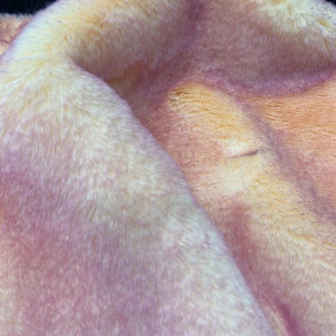 Pello de conejo de imitación de desvanecimiento de color, pelo de conejo de imitación blanqueado, pelo de conejo de doble color blanqueado, bolsas de moda, zapatos
