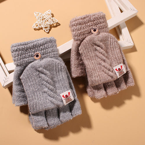 WINTER/SUMMER WOMEN'S STUDENT THUMBLESS FLAP GLOVES FOR WRITING, RIDING, TEXTURED, THICK HEATED CABLE KNIT GLOVES