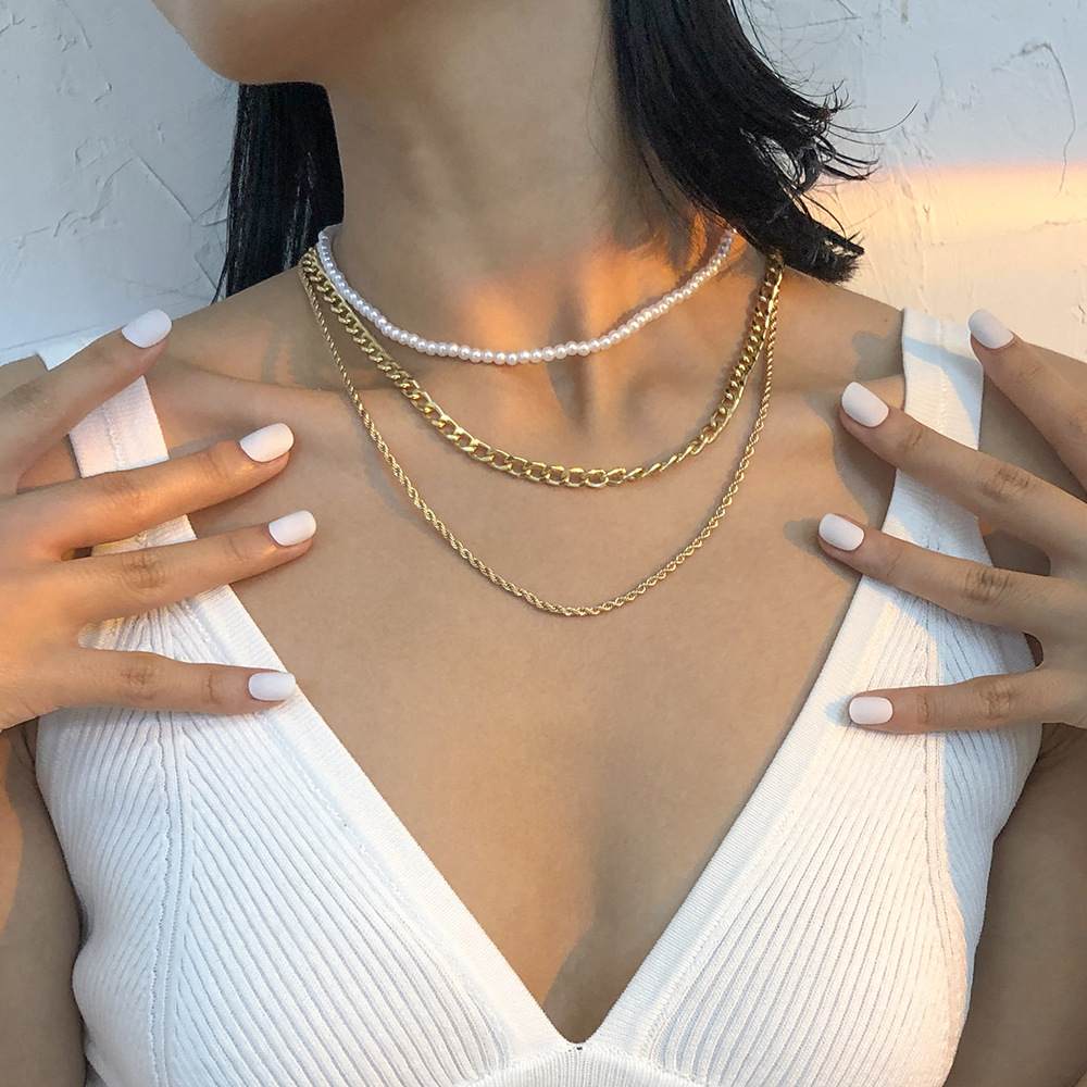 Großhandel Schmuck Perlen Perlen Metallkette Mehrschichtige Halskette Nihaojewelry display picture 3