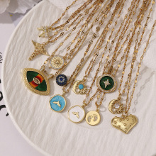 欧美跨境热卖复古风高级钛钢镶锆石星星月亮眼睛贝壳项链女士百搭